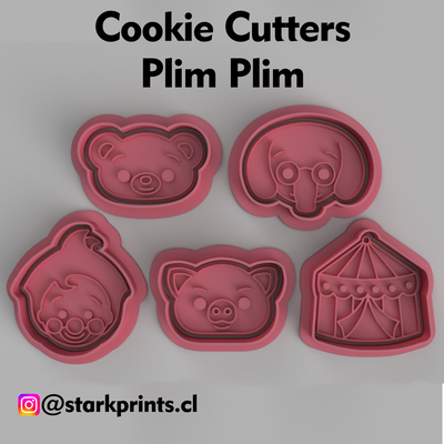 conjunto of 5 payasito plim galleta cortadores hogar casa infantil cumpleaños cortador 3d print model - Mito3D