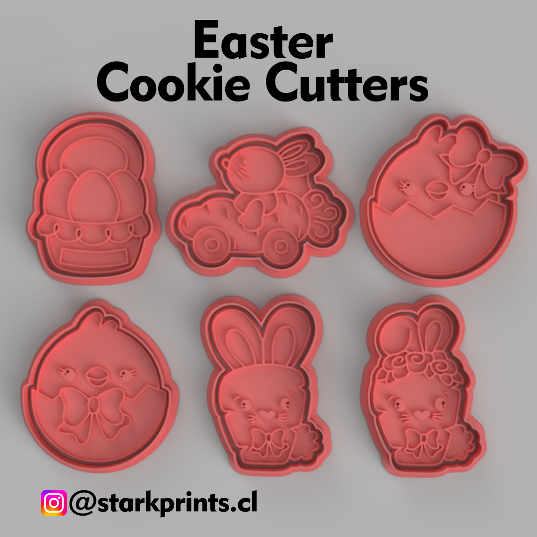 set of 6 easter cookie cutters 2 fondant compatible baking tools accessories 3D print model - Mito3D