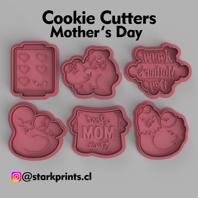 set of 6 mother's day cookie cutters home cutter dia de la madre starkprints 3d print model - Mito3D
