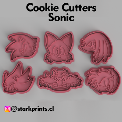 set of 6 sonic cookie cutters home knuckles amy rose miles tails prower doctor eggman super 3d print model - Mito3D