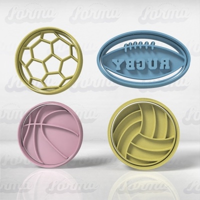 set of balls x 4u - volleyball rugby soccer basketball sports cutting cutters ball muffins topper cake cookies cookie cutter ice pop keychain key rings cupcake stirrers stick molds 3d print model - Mito3D