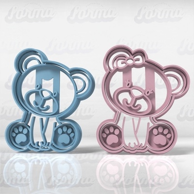 set of bear x 2u - baby shower cookie cutter cutting cutters mini topper cake cookies ice pop keychain key rings candy bar cupcake stirrers stick molds 3d print model - Mito3D