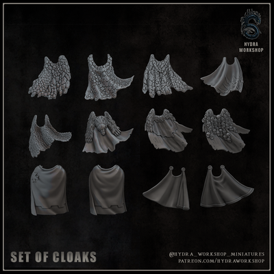 set of cloaks game wargame wargames cloak kitbash sla miniatures fur scales templar 3d print model - Mito3D