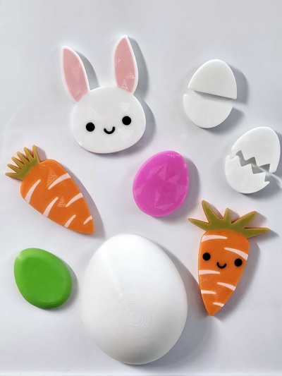set of easter magnets kawaii bunny carrots eggs home march marchmagnets egg cute fridge magnet carrot 3d print model - Mito3D