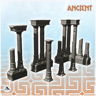 set ruined antique columns 1 - ancient classic old archaic historical 28mm 20mm 15mm wargaming architecture tabletop miniatures scenery wargame game terrain house accessories roman greek egyptian age latin carthage dba rome greece 3d print model - Mito3D