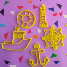 set 4 sailor cooki cutter fashion cookie boat anchor seafarer helm 3d print model - Mito3D