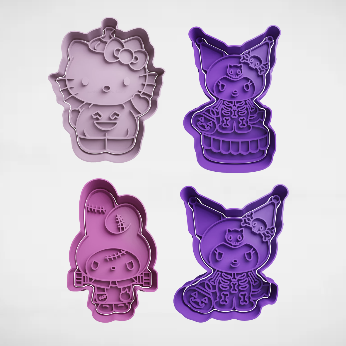 set sanrio halloween x4 cookie cutter cutters stl molds kuromi melody hello kitty 3D print model - Mito3D