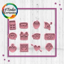 conjunto sellos amor san valentin día corazón contento corte cortador sello Galleta masa 3d print model - Mito3D