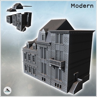 set three stone multi-storey buildings side staircase 23 - modern ww2 ww1 world war diaroma wargaming rpg mini hobby building architecture tabletop miniatures scenery wargame game terrain accessories normandy west two contempory flames yankee walking crisis bolt 3d print model - Mito3D