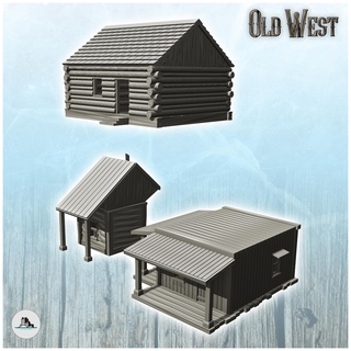 set three wooden western buildings 25 - usa america acw american civil war history historical building architecture tabletop miniatures scenery wargame game terrain house accessories wild old west modern far desperados texas confederate secession union 3d print model - Mito3D