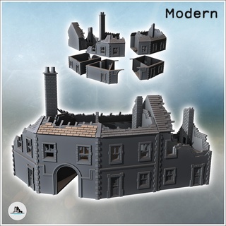set two damaged buildings large central arch passage chimney 38 - modern ww2 ww1 world war diaroma wargaming rpg mini hobby Game building architecture tabletop miniatures scenery wargame game terrain accessories normandy west contempory flames yankee walking crisis bolt 3d print model - Mito3D