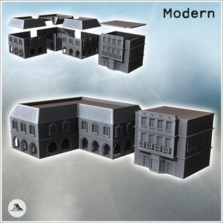 set two modern flat-roofed buildings large colonnade passage brick walls 24 - ww2 ww1 world war diaroma wargaming rpg mini hobby Game building architecture tabletop miniatures scenery wargame game terrain accessories normandy west contempory flames yankee walking crisis bolt 3d print model - Mito3D