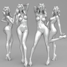 impostato donna figure 4 tipi femmina ragazza corpo gambe carattere bella umano acconciatura stampabile statua scultura figura figurina miniatura modello posa In piedi testa arte 3d print model - Mito3D
