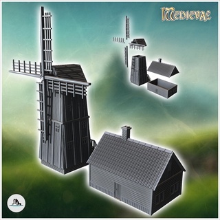 set wooden mill square base annex farm building chimney 33 - medieval fantasy empire ww2 ww1 world war diaroma wargaming rpg mini hobby Game middle age tabletop miniatures scenery wargame game terrain accessories normandy west two contempory flames yankee walking crisis bolt 3d print model - Mito3D