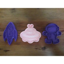 set x3 cookie cutter space - astronaut spaceship cutters fondant bakery cookies 3d print model - Mito3D