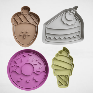set x4 cookie cutter cutters stl molds cake acorn ice cream donut donate 3d print model - Mito3D