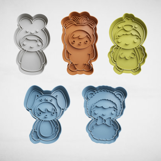 set x5 easter children costumes cookie cutter cutters stl molds rabbit bunny carrot chick 3d print model - Mito3D