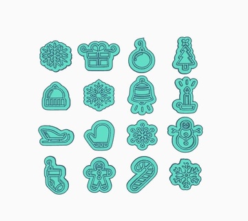 set x 16 christmas stamps holidays cookies cutting stamp bakery pastry shop fondant pasta cutter cookie marker poster kitchen home house cake decoration design creative 3d print model - Mito3D