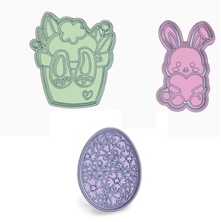 set x 3 easter bunny egg cutters rabbit cookies 3d print model - Mito3D