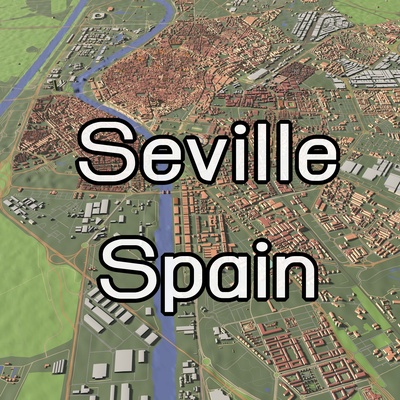 sevilha espanha cidade urbano mapa sevilla construção massa arquitetura arranha céu rua estrada rio planejamento capital casa 3d print model - Mito3D