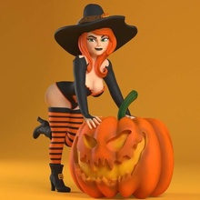 sexy halloween art girl pumpkin sculpture toy 3d print model - Mito3D