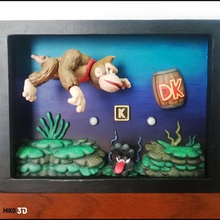 shadowbox donkey kong - aquatic ambiece 3d fan art game games console rare nintendo portrait diorama dk underwater water ocean level nostalgic geek table toy collectible collection diddy 3d print model - Mito3D