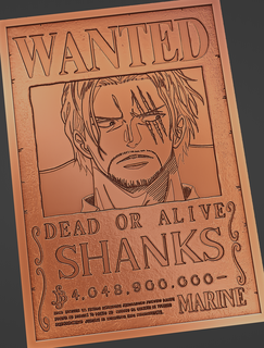 shanks wanted poster - one piece anime luffy card manga 3d print model - Mito3D