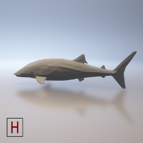 shark low poly art whale resolutions pixels animal 3D print model - Mito3D