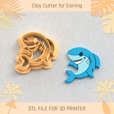 shark summer clay cutter tools earring turtle beach shell 3d print model - Mito3D