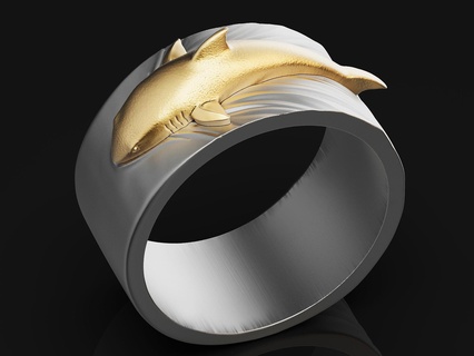 shark swimming ring together Jewelry all gold silver 3dmodel fashion art 3d print model - Mito3D