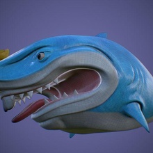 tiburón cobarde 3d impresión modelo juego toon historietas realeza color Oceano mar depredador agua blanco personaje pez naturaleza patito azul imprimible lengua aleta dibujos animados juguetes 3d print model - Mito3D