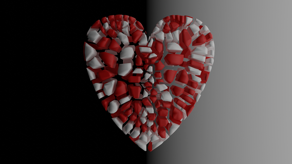 brisé cœur art l'amour 3d modèle romance cassé coloré 3d print model - Mito3D