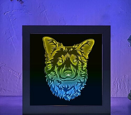 sheep dog head looking straight light box Home lamp lightbox 3D print model - Mito3D