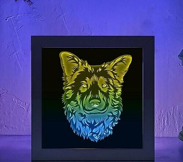 sheep dog head looking straight light box Home lamp lightbox 3d print model - Mito3D