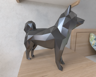 Shiba inu köpek düşük poli hayvan geometrik Japon kağıt katlama sanatı Sanat heykel yönlü dekoratif model duvar fantezi 3d print model - Mito3D