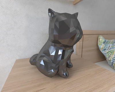 Shiba inu Hund Lowpoly Tier geometrisch Origami Kunst Skulptur Statue facettiert dekorativ Modell Mauer niedrig poly Fantasie 3d print model - Mito3D