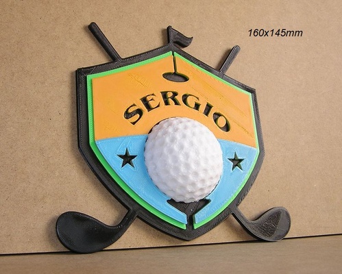 bouclier badge golf tournoi maîtrise balle vert herbe trou clubs art logo bâtons tour signe affiche impresion3d tiger woods jonrahm 3d print model - Mito3D