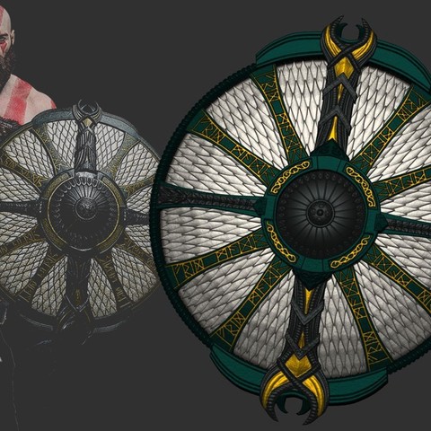 shield kratos guardian god war 2018 game weapon godofwar sword axe equiment accessories 3D print model - Mito3D