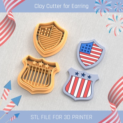 shield of independence pack usa day clay cutter tools earring 4st july 3d print model - Mito3D