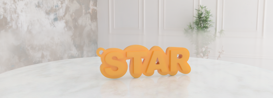 shining star text keyring 3d fusion 360 delight keychain accessory design 3d print model - Mito3D