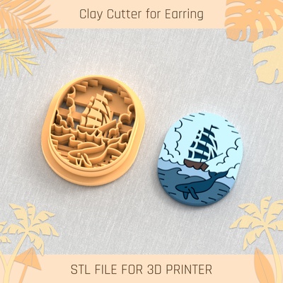ship landscape summer clay cutter tools earring turtle beach shell 3d print model - Mito3D