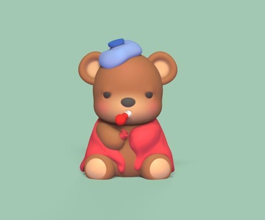 sick bear sad fever thermometer hot water bag teddy cute sculpture animal art toy wild miniatures decorative play 3d print model - Mito3D