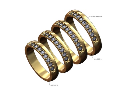sided eternity diamond rounded band us sizes 6 9 3d print model ring cigar jewelry jewellery gold silver printable simple classic minimalist modern dome 3d print model - Mito3D