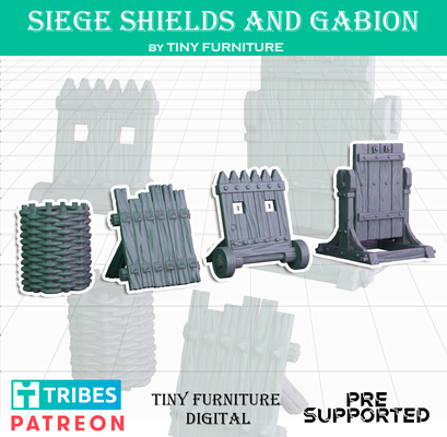 siege shields a gabion medieval artillery game tabletop miniatures roleplaying fallout d&d dnd pathfinder rpg 3d print model - Mito3D