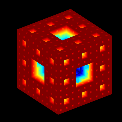 sierpinski menger esponja 3rd iteração arte Menger Monge Sierpinski Koch fractal cubo matemática geometria algoritmo recursivo quadrado 3D print model - Mito3D