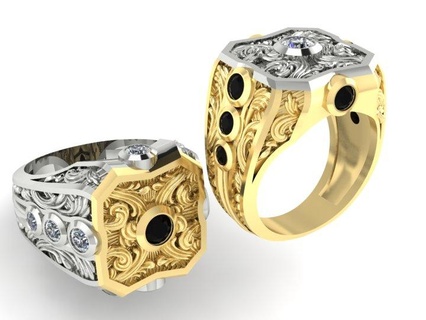 signet mens ring gems jewellery male jewelry vintage printable men black stone gold jewel rings onyx gem 3ds stl 3d print model - Mito3D