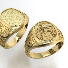 taşlı şövalye yüzüğü hanedan Kalkan takı mücevher erkek mühür vintage yazdırılabilir Doğu yüzük erkekler özel meşe bırakır altın Görünümüdür stl 3d print model - Mito3D