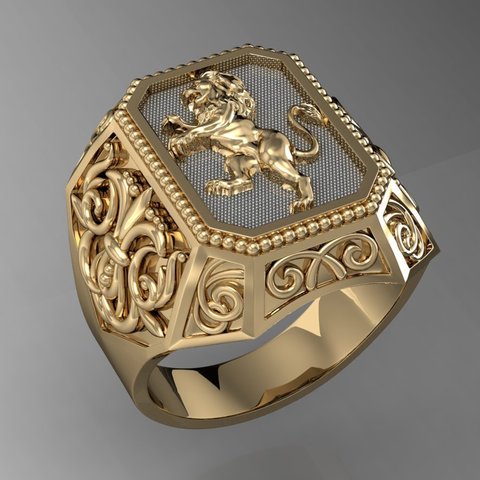 signet ring heraldic lion jewelry stl 3ds 3dm rings jewel gold exclusive men eastern printable vintage male jewellery 3D print model - Mito3D