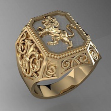 chevalière lion héraldique bijoux stl 3ds 3dm les anneaux joyau or exclusif hommes - orientales imprimable vintage de l'anneau le sceau sexe masculin 3d print model - Mito3D