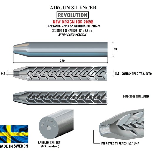 silenziatore rivoluzione calibro 22 250 mm gadget la pistola il fucile airpistol airrifle ad aria compressa moderatore soppressore 3D print model - Mito3D